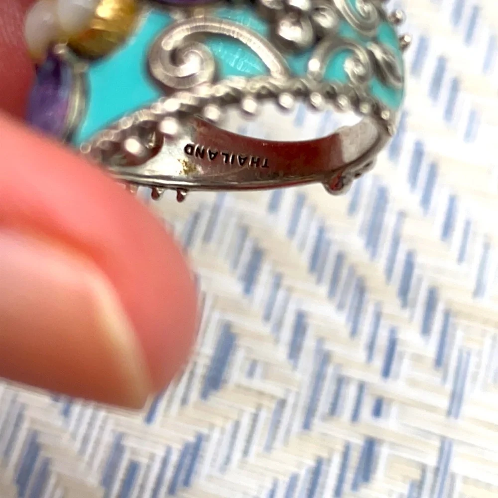 Barbara Bixby amethyst & MOP turquoise enamel ring in size 9 ππ - Picture 5 of 9